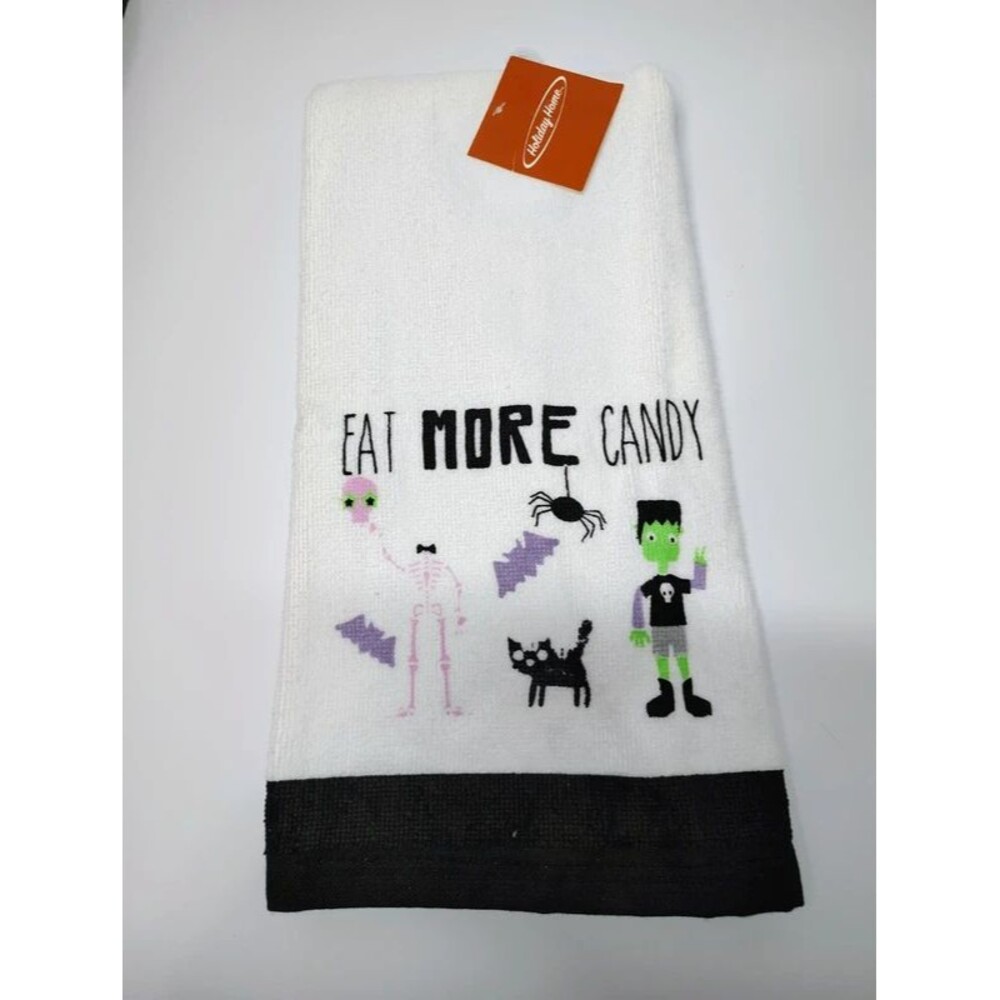 Holiday Home Halloween Kitchen Towel "Eat More Candy" Frankenstein Skeleton